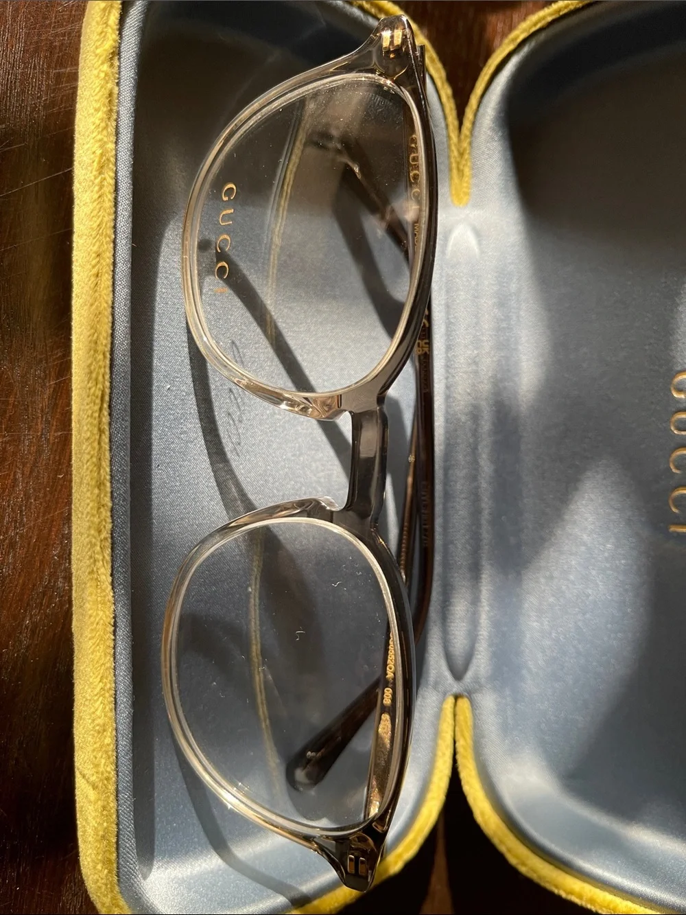 Gucci Men's Glasses in Clear and Black with Gold Accents